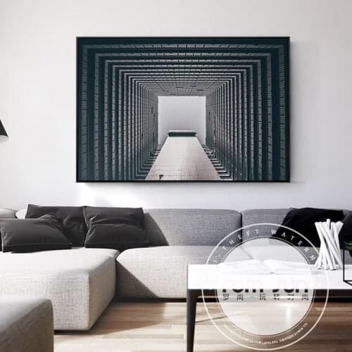 Abstract Endless Time And Space Building Canvas Painting Black And White Poster Print HD Wall Art Picture For Living Room Aisle