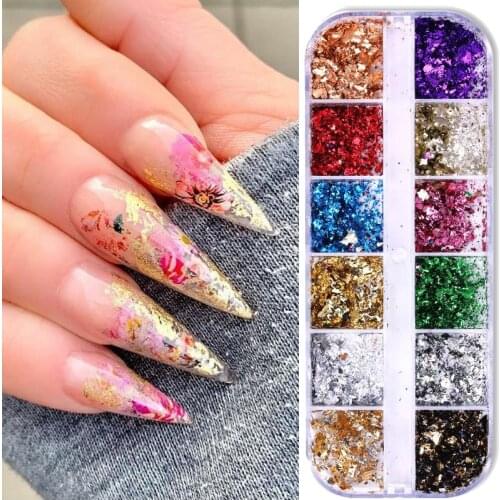 1 Box Gold Glitter Flakes Irregular Aluminum Foil Sequins For Nails Chrome Powder Winter Manicuring Sticker Nail Art Decorations