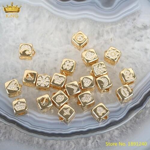 10pcs Fashion Gold Copper CZ Cube Beads DIY Jewelry Findings,Zirconia Heart-Shape Bees Butterfly Stars Moon Charms Beads Jewelry