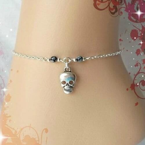 Skull Anklet Silver Skull Ankle Chain Gothic Anklet Ankle Bracelet Gemstone Anklet