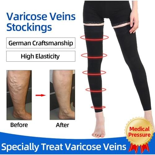 Medical Pressure Varicose Veins Stockings Thigh High 23-32 mmHg Varicose Veins Closed/Womens Slim Stocks Black Flesh-colored