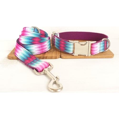 Purple dog collar leash for small medium big dogs pet necklace adjustable metal buckles