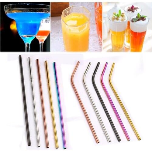 Hot Stainless Steel Drinking Straw Reusable Straight and Bent Kitchen Supplies Coffee Tea Milk Straw Tools