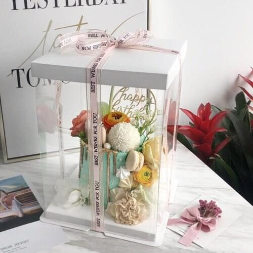 PVC Cake box Packaging Box Square Transparent Cake Box DIY Wedding flower Gift Box Plastic Packaging Box Birthday Party Gift Box
