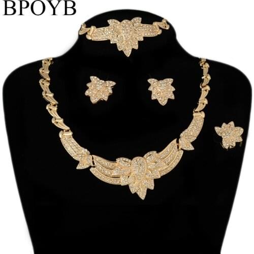 BPOYB Fashionable Statement Chunky Big Necklace Set One Gram Gold Color Jewellery African Wedding Bridal Gift Jewelry Set