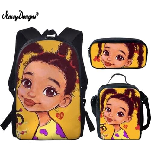 NOISYDESIGNS Fashion Backpacks Black Art African America Girls School Bags Set for Teen Girls Children Book Bag Cartoon Satchel