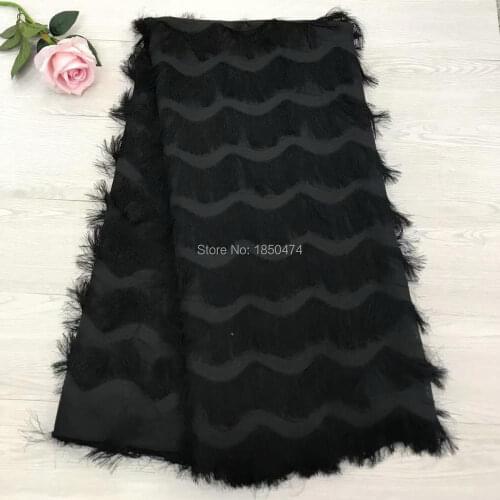 Soft Black 3D Long Fluff Lace Fabric High Quality African French Chiffon Tassels Net Lace Fabric For Wedding Dress Tulle Lace
