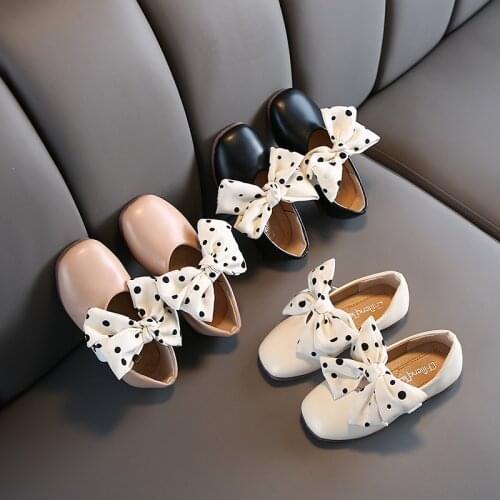 2021 New Childrens Shoes Girls Leather Soft Soled Shoes Bow-knot Princess Single Shoes Fashion Peas Shoes Spot Cute Chic Hot