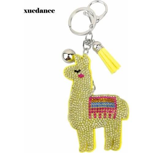 New creative rhinestone animal keychain Cute crystal alpaca car key ring Female bag pendant accessories Charm jewelry key chains