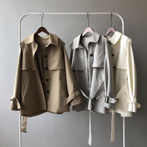 Obrix Female Vintage Streetwear Jacket Square Collar Full Sleeve Single Breasted Lapels Belt Loose Outerwear For Women