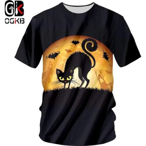 OGKB Halloween Animal Cat Lady Tee Shirt 3D Printed Pumpkin O Neck Tshirt Trend Big Size Woman T-shirt Whoiesale