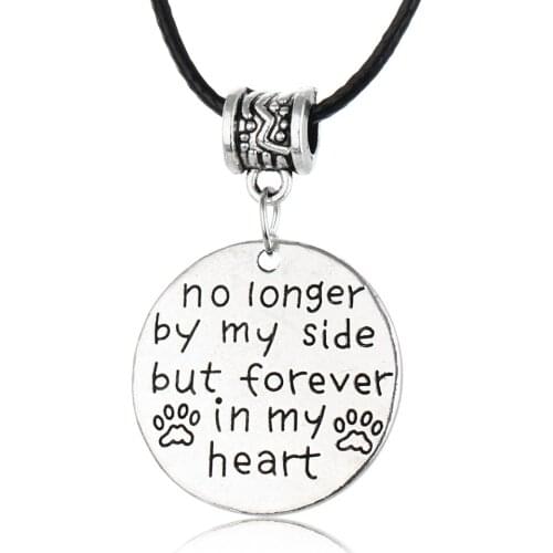 No Longer By My Side But Forever In My Heart Pet Dog Paw Print Pendant Necklace Animal Memorial Jewelry Gift For Pet Lovers