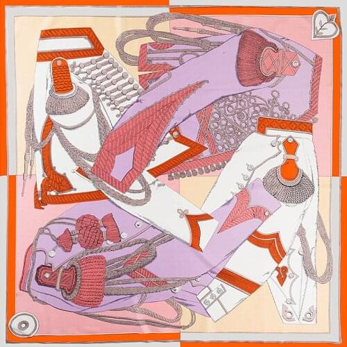 POBING 100% Silk Scarf Women Large Shawls Boat Rope Stoles Square Bandana Luxury Kerchief Hijab Scarf Female Foulards 130CM