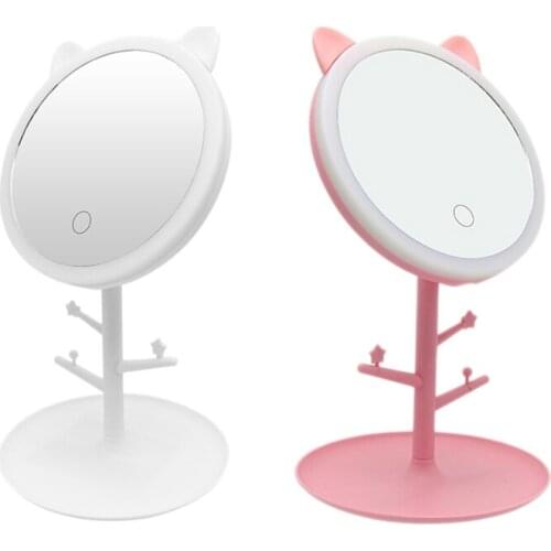 Portable LED Lighted Makeup Mirror Ladies Makeup Lamp with Storage Desktop Shape Cosmetic Mirrors