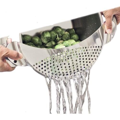 Practical Stainless Steel Spaghetti Pasta Strainer Fruit Pot Strainer Pan Drainer Draining Tool Kitchen Vegetable Washing Drain