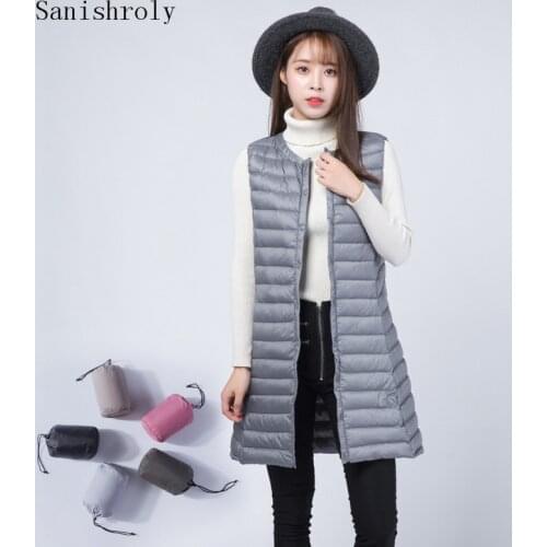 Plus Size 3XL Autumn Winter Women Midi Long Vest Coat Ultra Light White Duck Down Waistcoat Parka Female Sleeveless Tank Jacket