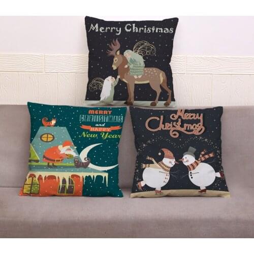 Merry Christmas Bear Cushion Cover Beige Plush Pillowcase 45*45cm Throw Pillows Covers Sofa Home Decor Animal Pillow Case