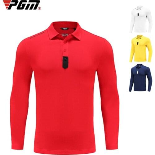 PGM 2021 Autumn Winter Golf Shirt Apparel Mens Long-Sleeved Lapel T-Shirt Soft Warm Without Fading Clothing Golf Sports Wear