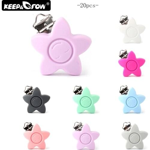 Keep&Grow 20Pcs/Lot Stars Pacifier Clips Smiley Face Silicone Pacifier Holder Clasp Baby Teether DIY Necklace Nursing Toys