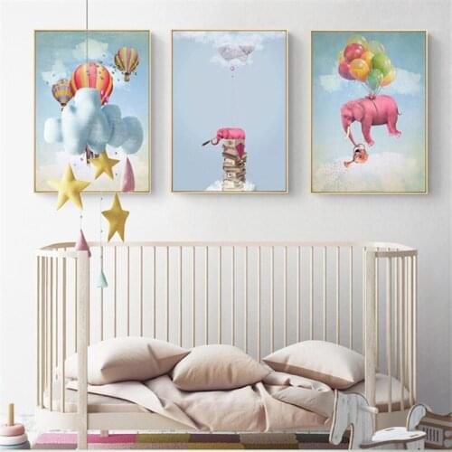 Elephant Balloon Home Decor Nordic Canvas Art Painting Living Room Kids Bedroom Wall Art Print Poster Cartoon Animal Picture