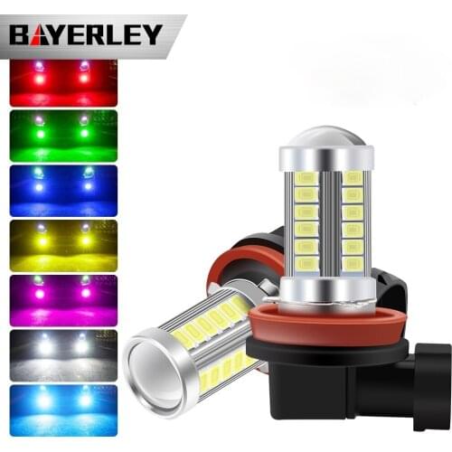 LED Fog Lights H11 H8 H4 H7 9005 9006 LED Bulbs 33SMD 5730 Car DRL Extremely Bright 6000K White/Amber/Red/Blue/Pink/Green-2pcs