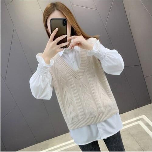 Sweater vest women 2021 new autumn and winter clothes Korean version of the V-neck solid color fashion casual knitted top