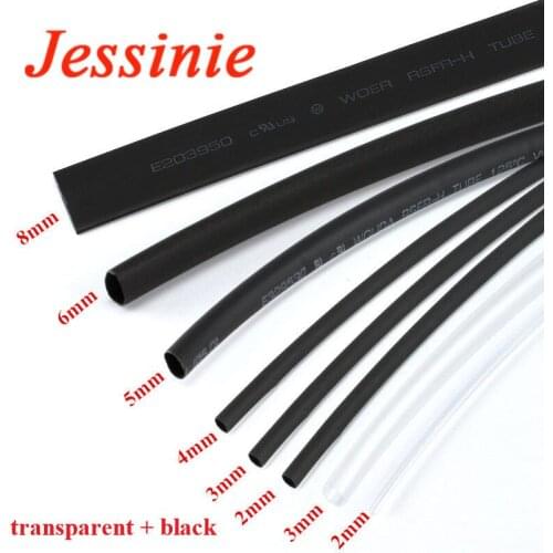 1lot Heatshrink Heat Shrink Tube Transparent + Black Insulation Sleeves Wire Wrap Cable Kit 6 Size 2mm/3MM/4MM/5MM/6MM/8MM