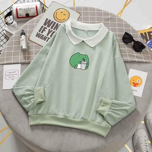Sweatshirt Cute Frog Hoodie Pullovers for Women Fashion Sweatshirt Aesthetic Graphic Hoodies Streetwear Kawaii Clothing Harajuku