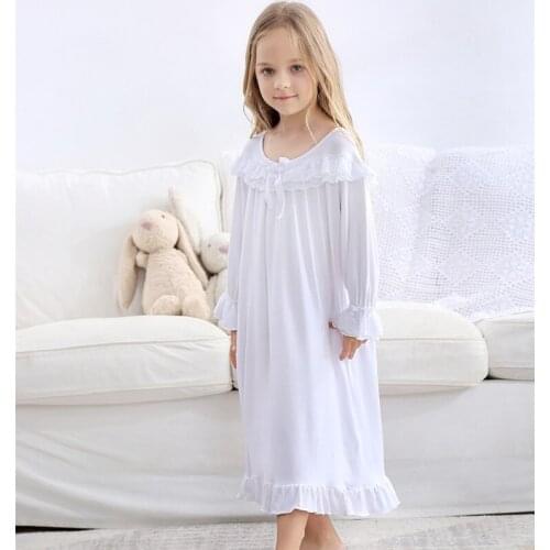 Spring Autumn Girls Long-sleeved Home Dress pure cotton Teen Kids Long Lace Pajamas Palace Princess Nightdress Pajamas