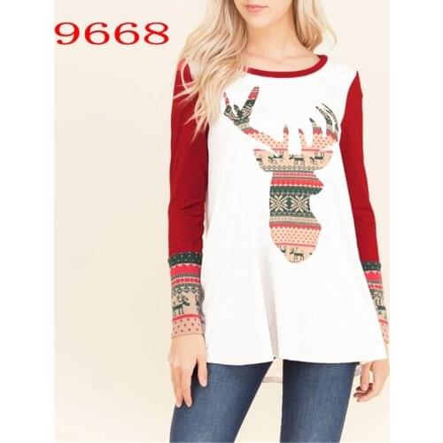 Autumn Winter Long Sleeve Hipster Women O Neck T-shirt Tops Christmas Reindeer Printed T Shirt Elk Female Tops