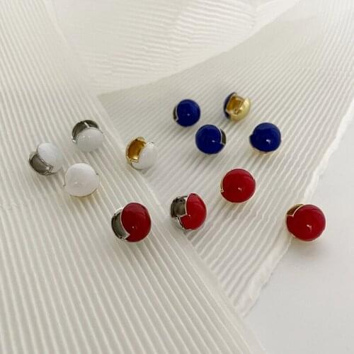 VSnow Fashion Minimalist Circle Beans Red Blue White Stud Earrings for Women Girls Temperament Enamel Metal Designer Earrings