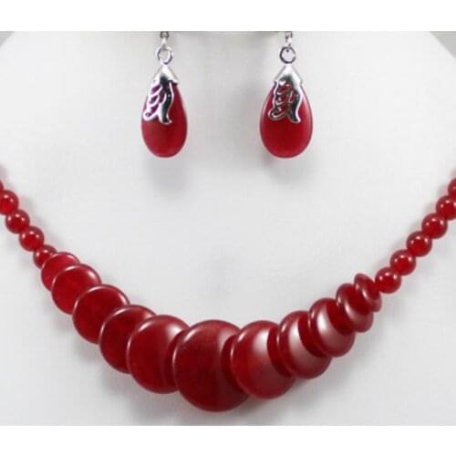 Womens simple and fashionable silver plated fish Long Drop Earrings + red round shaped tower chain sleeve group