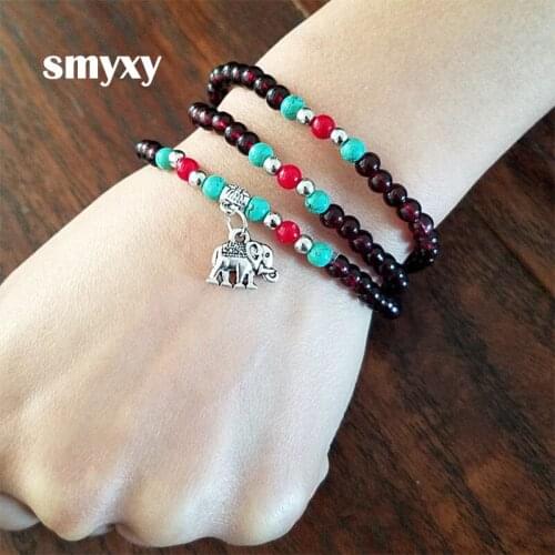 Women Wild Beaded Bracelet Cute Elephant Animal Flower Pendant Multilayer Glass Crystal Bead Bracelet