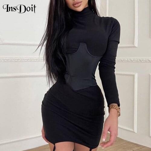 InsDoit Goth Corset Black Sexy Underbust Bandage Punk Slim Cummerbund Women Streetwear Bodycon Assymmetric Fashion Waist Shaper