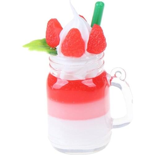 1pc Cute Dollhouse Miniature Drink Strawberry Ice Cream Cup Set Model Pretend Play Mini Food Fit Play House Toy Doll Accessories