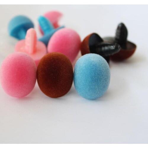 10pcs-19x24mm Oval shape pink/brown/blue color flocking toy nose safety toy nose + hard washer for diy plush doll findings