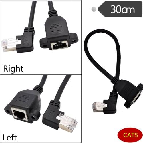 10pcs RJ45 Male Right/Left Angled to RJ45 Female Panel Mount Ethernet LAN Network Extension Adapter Cable