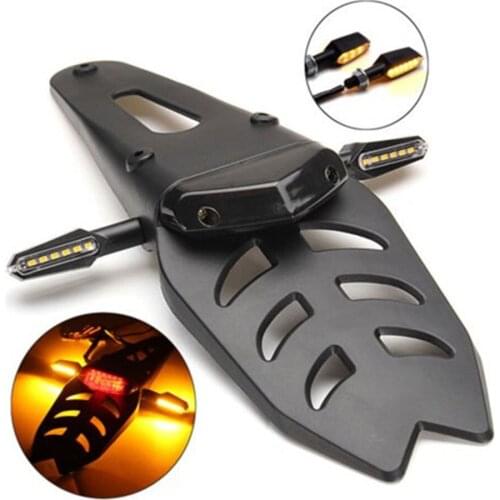 12V LED Motorcycle Rear Fender License Plate Bracket Holder Red Universal LED Taillight Brake Lamp