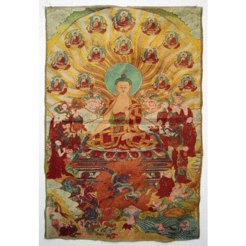 35.4" Tibetan Silk Inwrought Maitreya Buddha Thangka