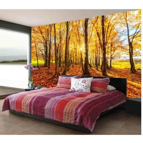 Custom any size Beautiful golden sunshine autumn forest 3d stereoscopic wallpaper wall mural photo wallpaper