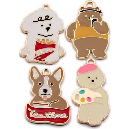 4pcs/lot Enamel Animals Alloy Charms Cartoons Jewelry Keychain Necklace DIY Brooches Pins Lovely Dangle Earrings Bag Jewelry DIY