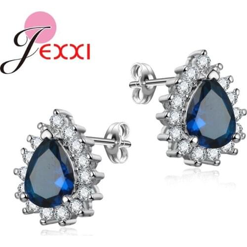 5 Colors Luxury Water Drop Crstal Wedding Stud Earring For Women Fashion Rhinestone Silver Earring Wholesale Bands Jewelry
