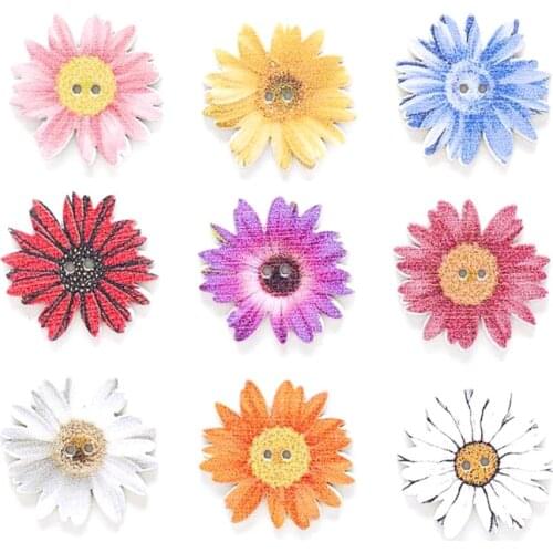 50/100Pcs Marguerite Shape Holes Wooden Button DIY Scrapbook Sewing Accessory Durable Marguerite Shape 2 Holes Wooden Button