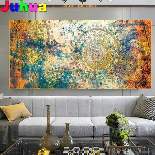 Diamond Art,Mandala Colorful Vintage Mosaic Painting Ancient Indian Vedic Wall Art Diamond Painting Abstract Pictures Home Decor