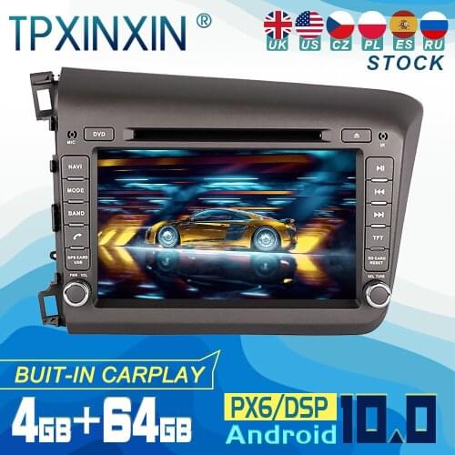 PX6 For Honda CIVIC 2012 Android 10 Carplay Radio Player Car GPS Navigation Head Unit Car Stereo WIFI DSP BT