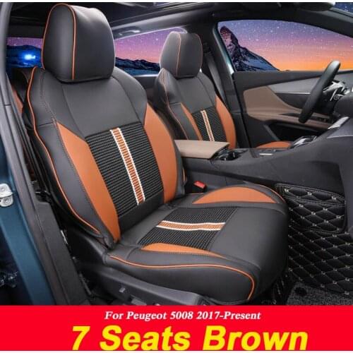 Car Styling Leather 4 Seasons Car Seat Covers For Peugeot 5008 2017-Present 5/7seat Auto Seat Cover Cushion Internal Accessories