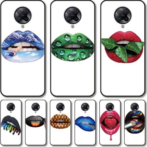Lips Phone Case For xiaomi M2 C3 X3 F2 Lite NFC 6 5 x Poco k30 Pro Anime Black Cover Silicone Back Pretty tpu