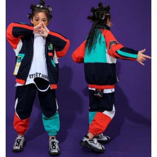 Children Hip Hop Dance Clothing Top Pullover Pocket Running Casual Pants Girls Boys Patchwork Street Dance Costume Clothes