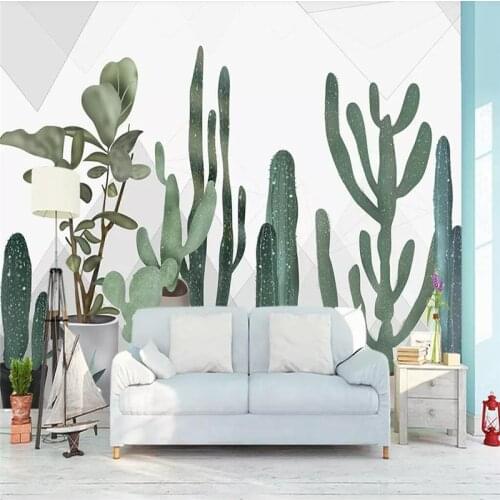 Hand-painted cactus living room TV background wall professional production mural wallpaper wholesale custom poster photo wall