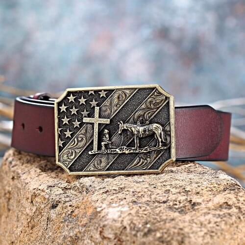 West cowboy pray cross belts Leather belt for mens and wonen 1.5'' American flag